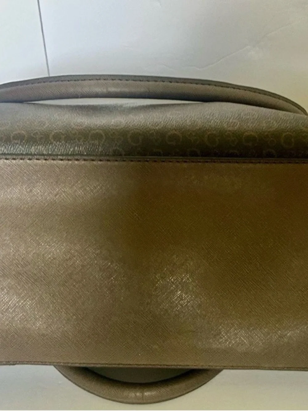GUESS Brown Logo-Print Tote with Silver Logo Charm